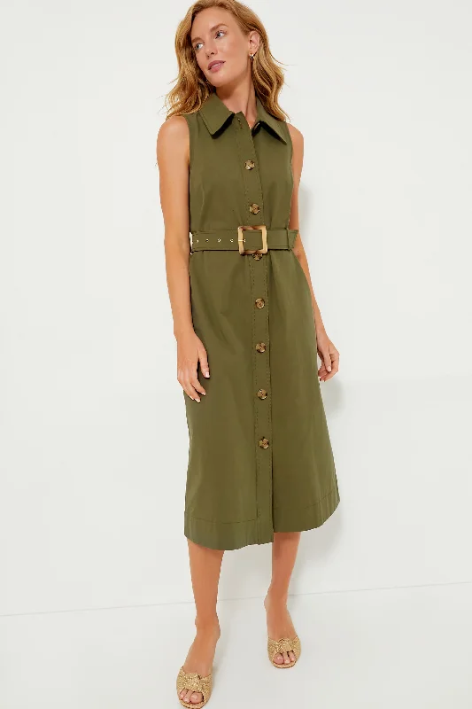 Army Green Sleeveless Chamberlin Dress