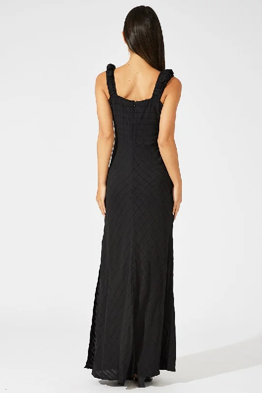 Black Maxi Dress Short Sleeve Ruched Bust