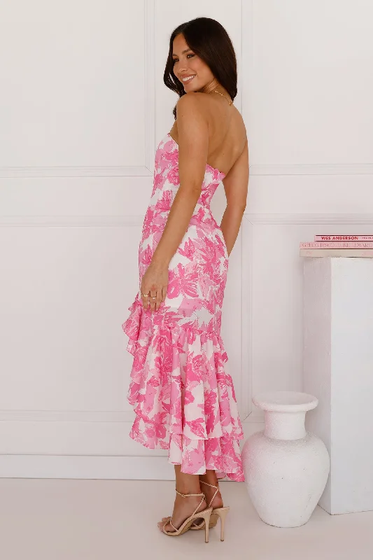 Dancing With Desire Strapless Midi Dress Pink