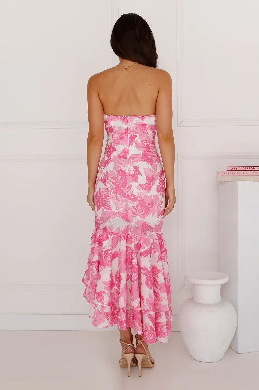 Dancing With Desire Strapless Midi Dress Pink