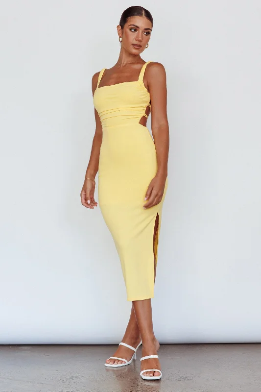 Dream Crush Lace-Up Back Side Split Midi Dress Lemon