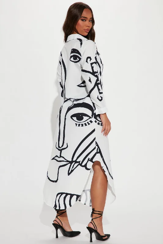 Eyes On You Midi Shirt Dress - White/Black