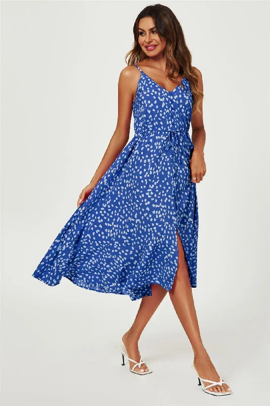 FS Collection Button Down High Low Strappy Dress In Blue