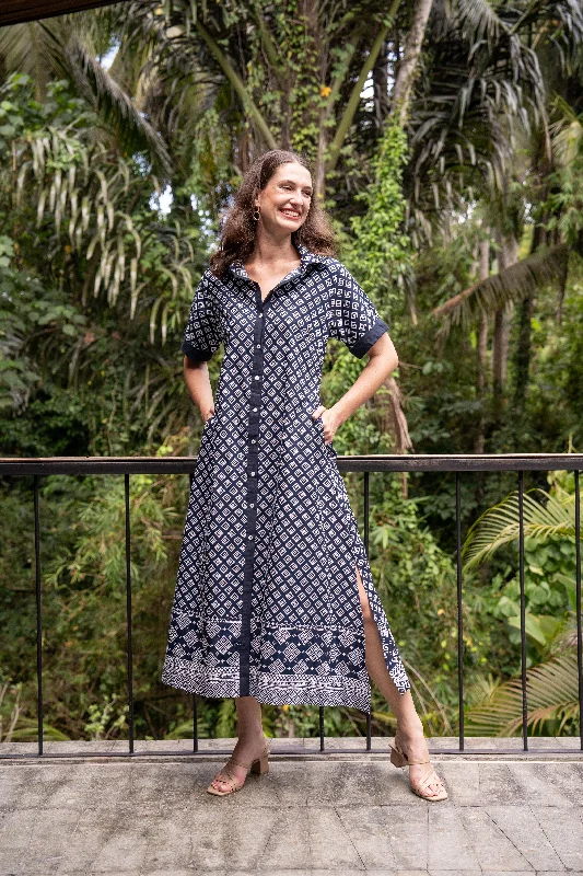 Gracie Shirt Dress in Navy Iris