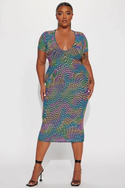 Great Illusion Midi Dress - Multi Color