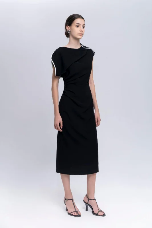 Mermaid Straight Asymmetric Sleeved Cotton Midi Dress