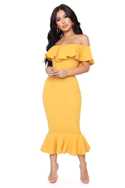 Moments Like This Ruffle Dress - Mustard