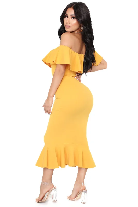 Moments Like This Ruffle Dress - Mustard