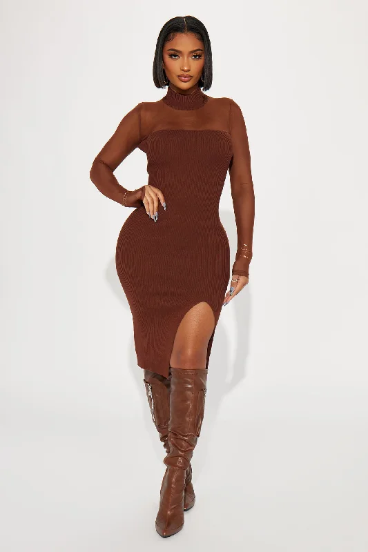 Rosie's Lust Mock Neck Midi Dress - Brown