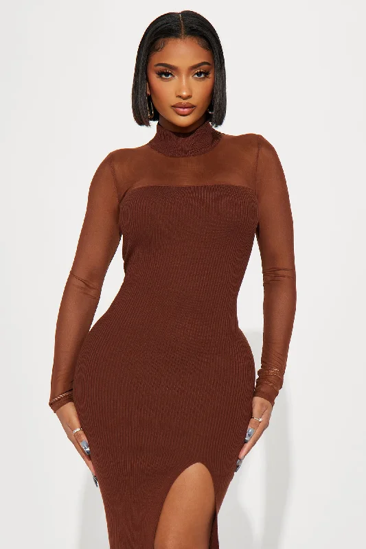 Rosie's Lust Mock Neck Midi Dress - Brown