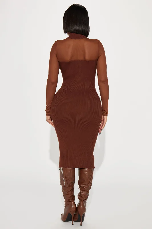 Rosie's Lust Mock Neck Midi Dress - Brown