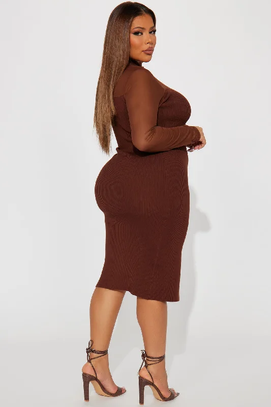 Rosie's Lust Mock Neck Midi Dress - Brown