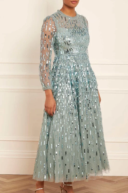 Sequin Dash Long Sleeve Ankle Gown