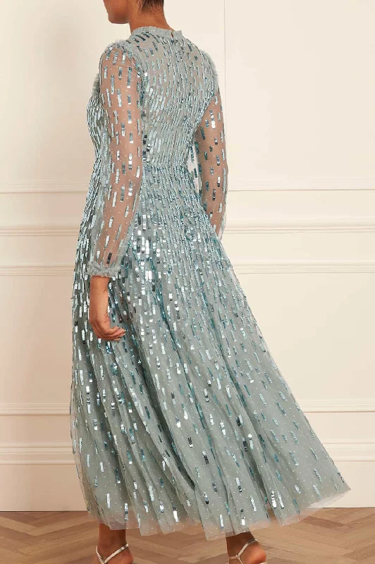 Sequin Dash Long Sleeve Ankle Gown