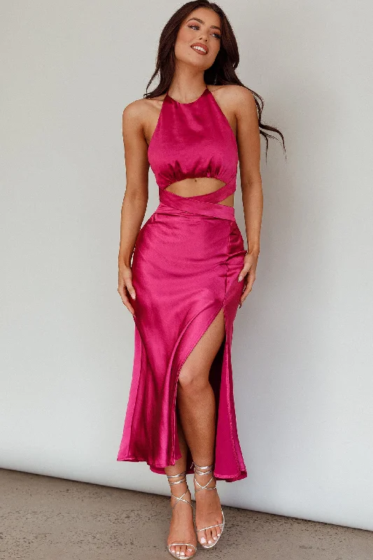 Social Butterfly Cut-Out Waist Midi Dress Fuchsia