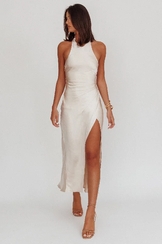 Sonoma Halterneck Twist Back Maxi Dress Champagne