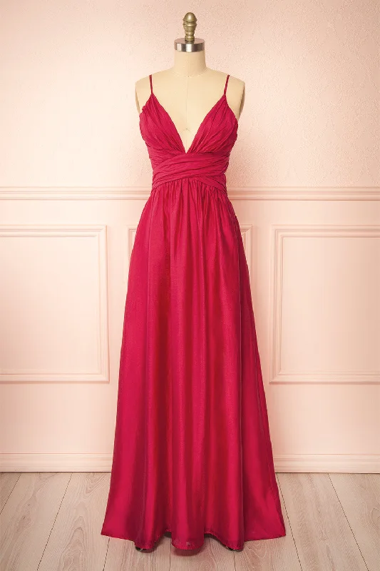 Tallua | Maxi Magenta Dress w/ Plunging Neckline