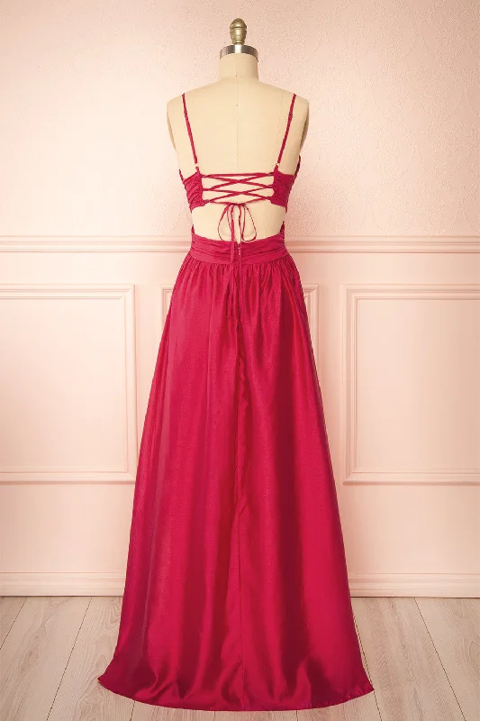 Tallua | Maxi Magenta Dress w/ Plunging Neckline