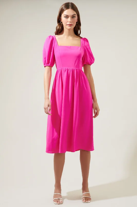 Yvonne Puff Sleeve Midi Dress