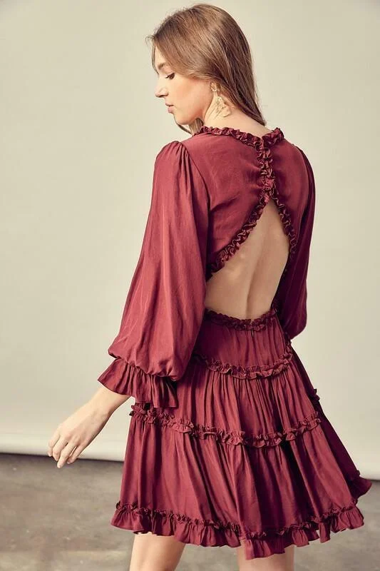 Adele Merlot Wine Ruffle Mini Dress