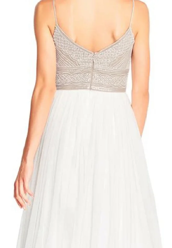 White Sleeveless Beaded Tulle Maxi Dress