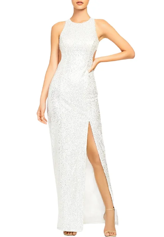 White Sequined Back Cutout Gown