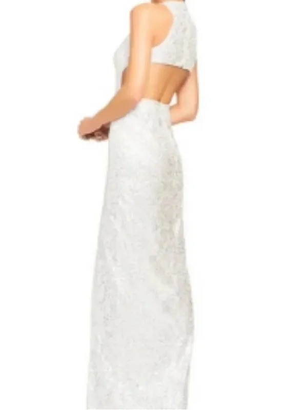 White Sequined Back Cutout Gown