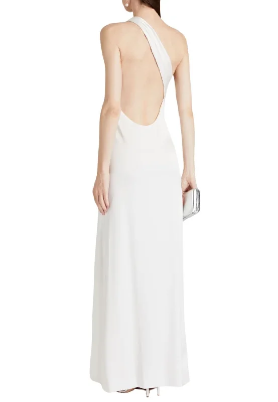 White Paulette One Shoulder Open Back Satin Gown