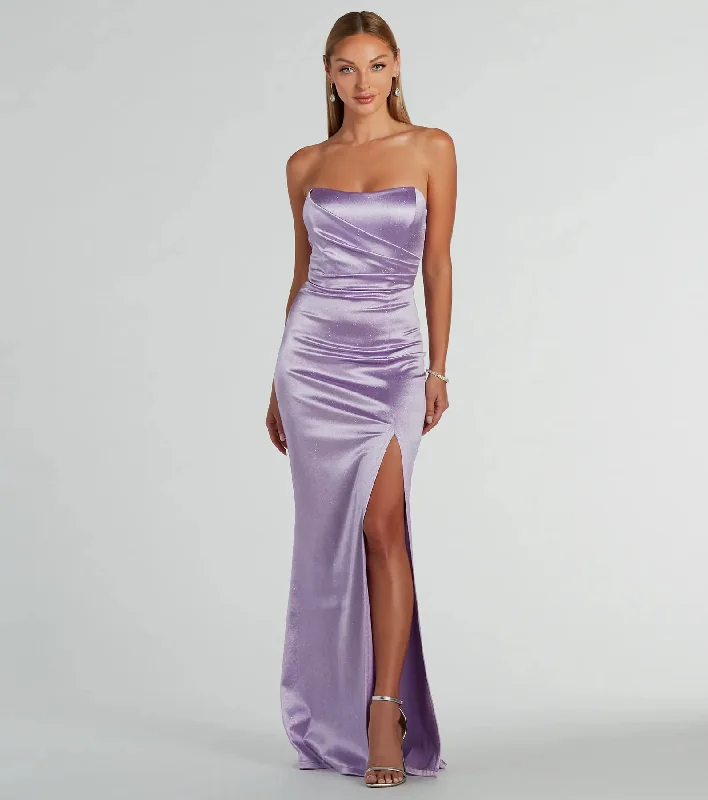 Aliyah Strapless Mermaid Satin Glitter Dress