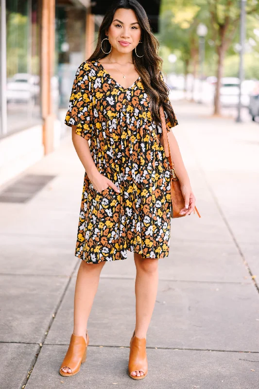 All Set Mustard Yellow Floral Babydoll Dress