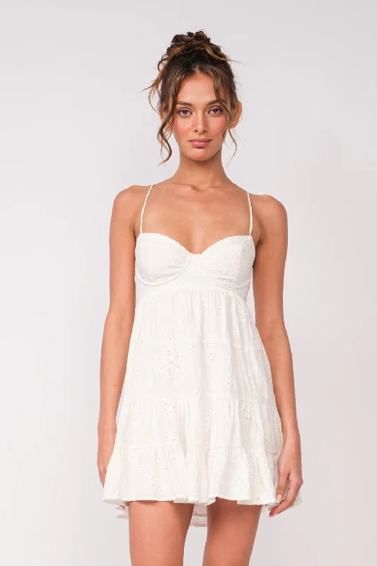 Allie White Eyelet Babydoll Mini Dress