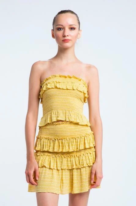 Allie Yellow Boho Print Smocked Two-Piece Dress