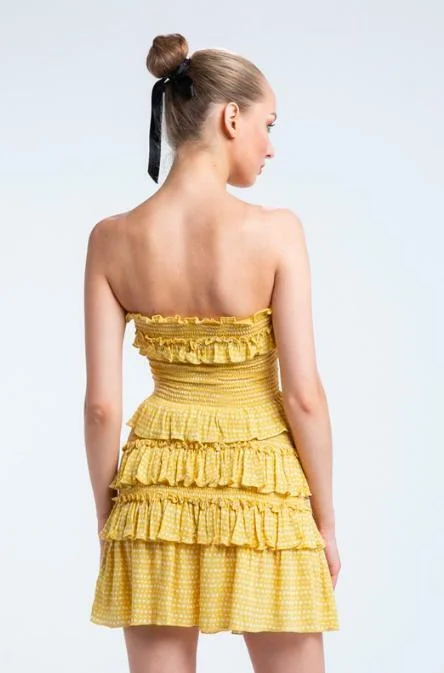 Allie Yellow Boho Print Smocked Two-Piece Dress