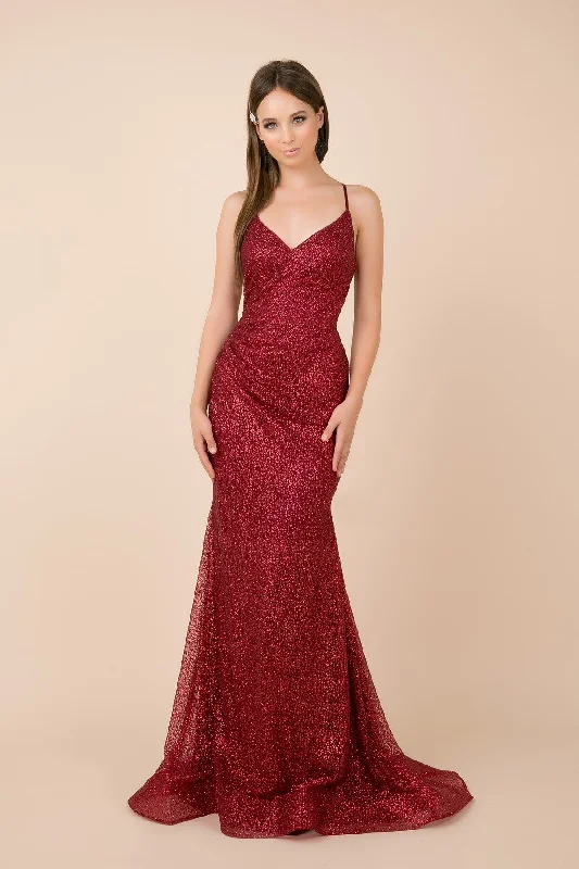 THIN STRAPS V NECKLINE WITH SHIMMERY TRUMPET GOWN_T290 BY NARIANNA