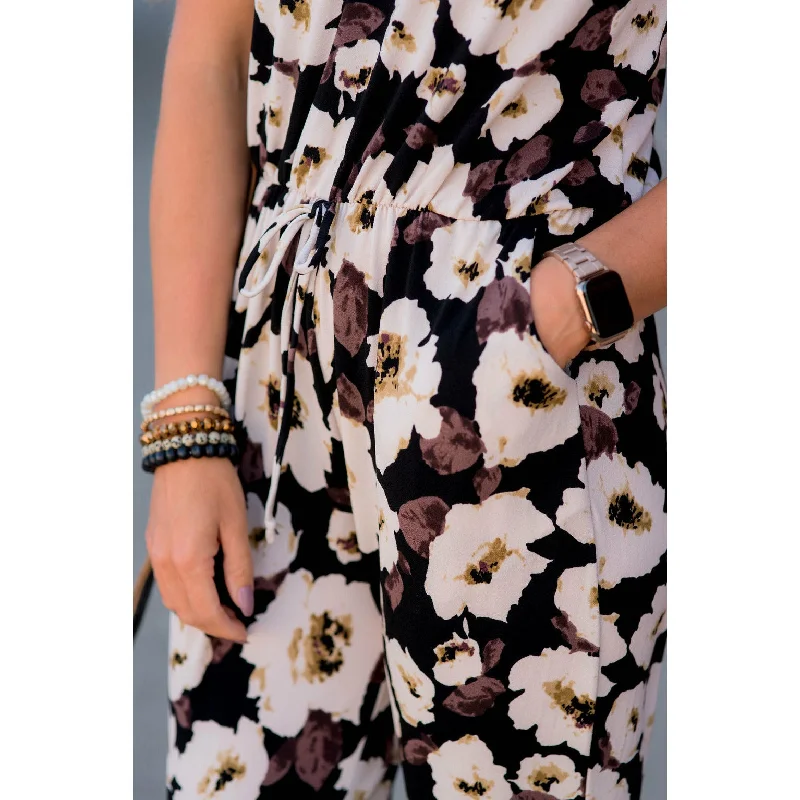 Black Floral Sleeveless Jumpsuit