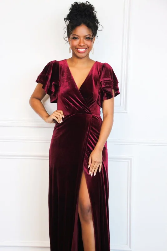 Campbell Velvet Maxi Dress: Burgundy