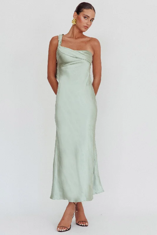 Carmel One-Shoulder Sash Maxi Dress Sage