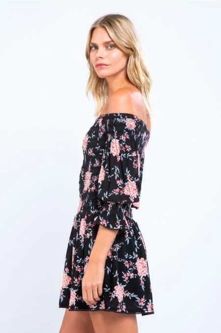 Christina Pink and Black Floral Print Mini Dress