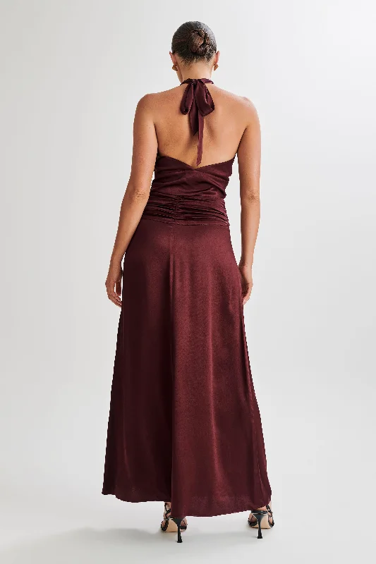 Clara Satin Halter Top - Plum