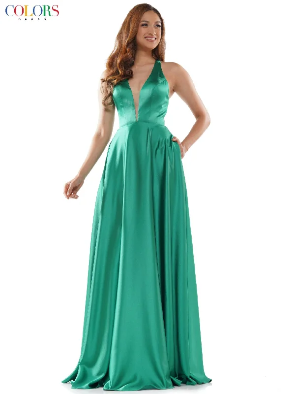 Colors 2633 Colors Long Halter Formal Prom Dress