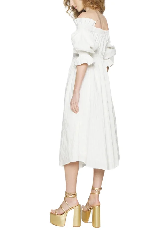 White Simona Off Shoulder Midi Dress