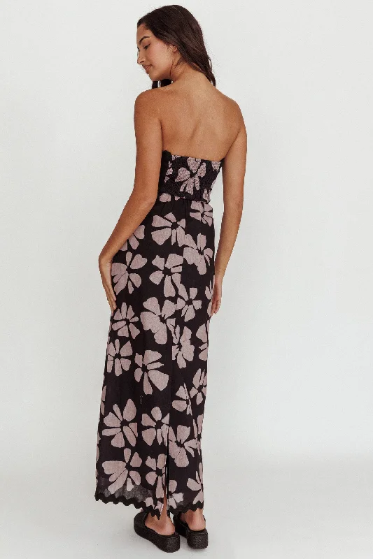 Cypress Floral Strapless Maxi Dress Black