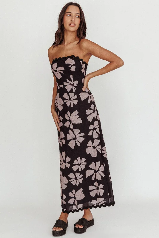 Cypress Floral Strapless Maxi Dress Black