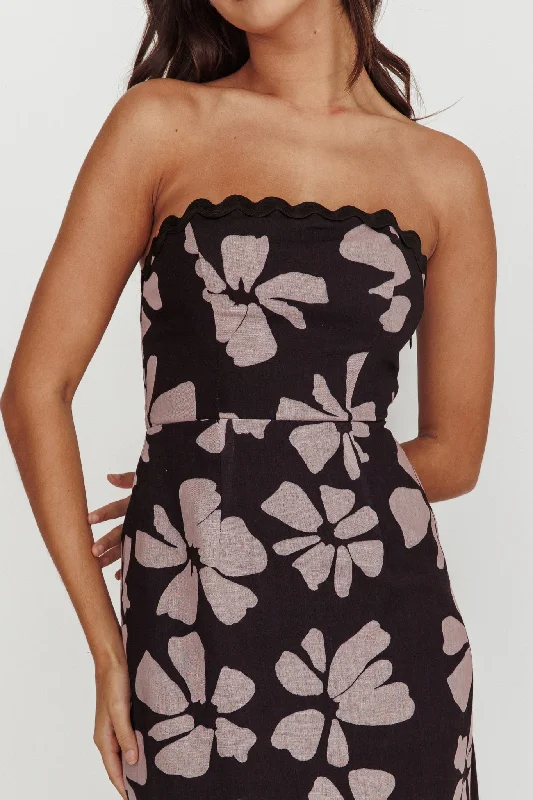 Cypress Floral Strapless Maxi Dress Black