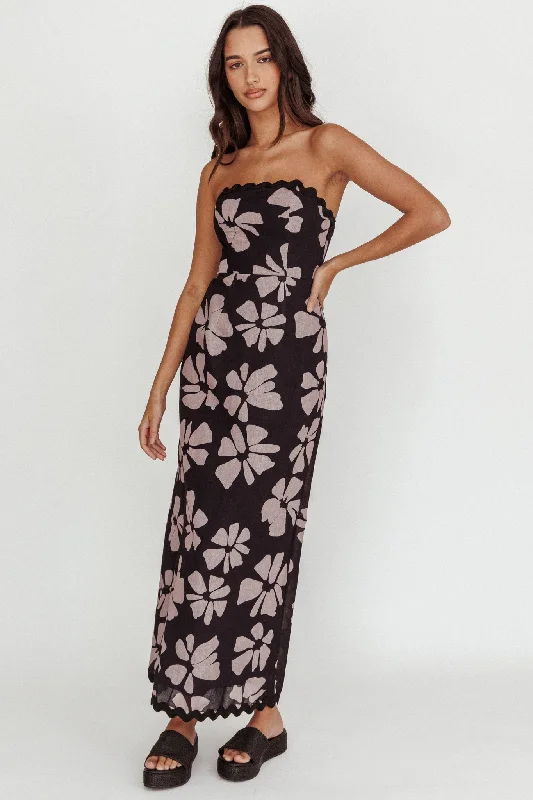 Cypress Floral Strapless Maxi Dress Black