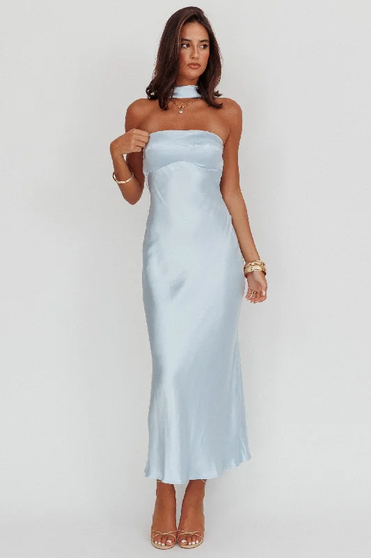 Damsel Reverse Halter Maxi Dress Baby Blue