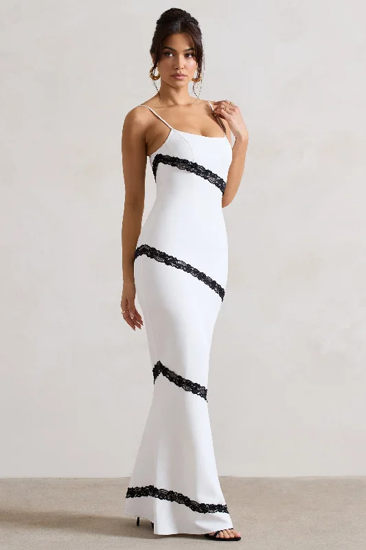 Elizabeth | White & Black Strappy Lace-Trimmed Maxi Dress