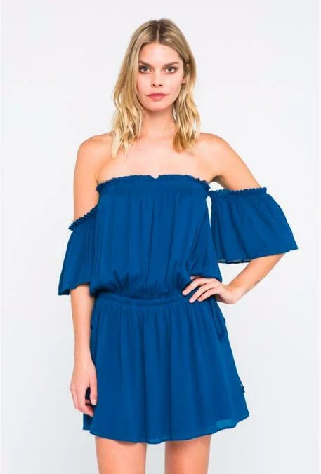 Frankie Says Aegean Blue Off-the-Shoulder Mini Dress