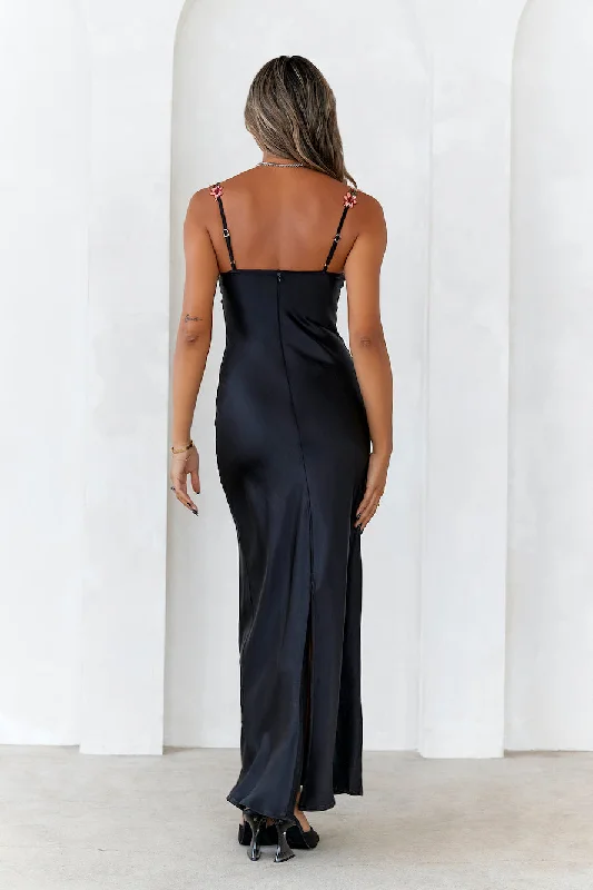 French Countryside Satin Maxi Dress Black