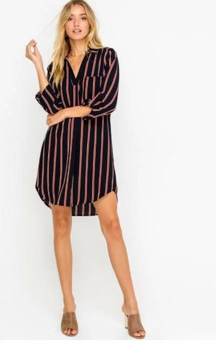 From the City Navy and Rust Striped Shirt Dress